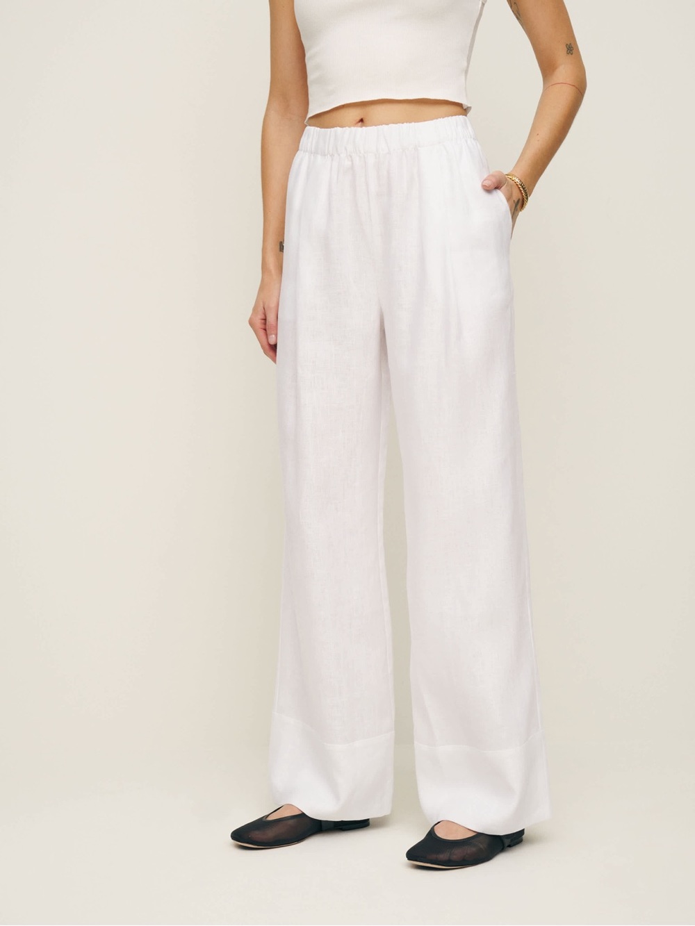 Reformation Fernando White Linen Wide Leg Pants